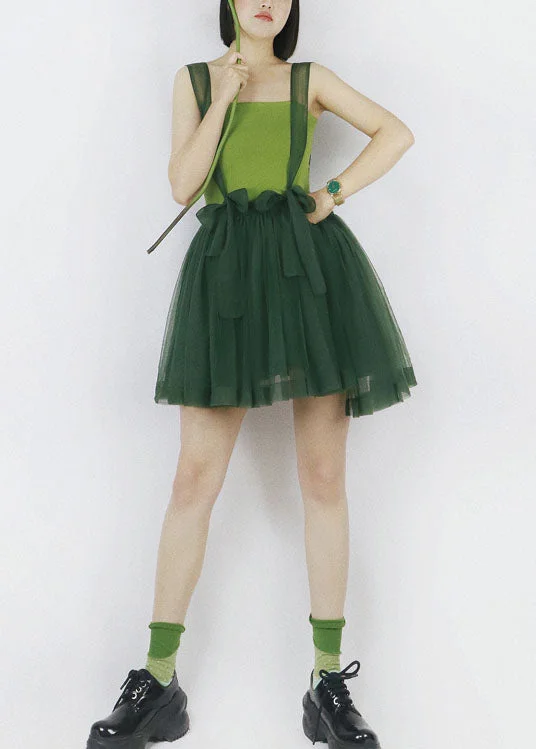 Art Blackish Green Asymmetrical Design Tulle Spaghetti Strap Dress Summer Ruffled Tulle Gown