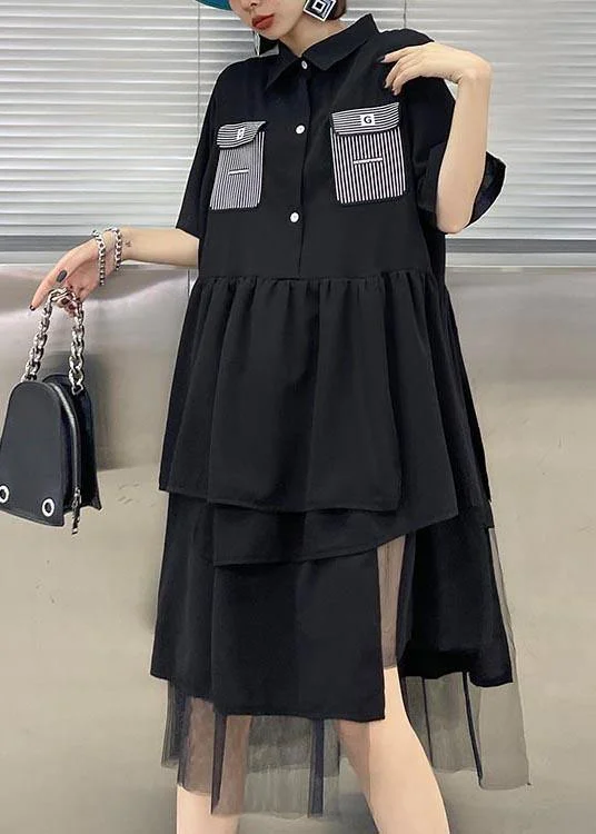 Women Black Patchwork Asymmetrical Design Tulle Dresses Summer Tulle Dress Set