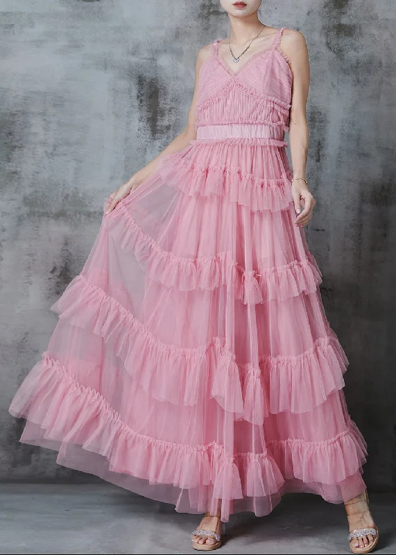 Classy Pink Ruffled Tulle Holiday Dress Summer Tulle Dress Dazzle