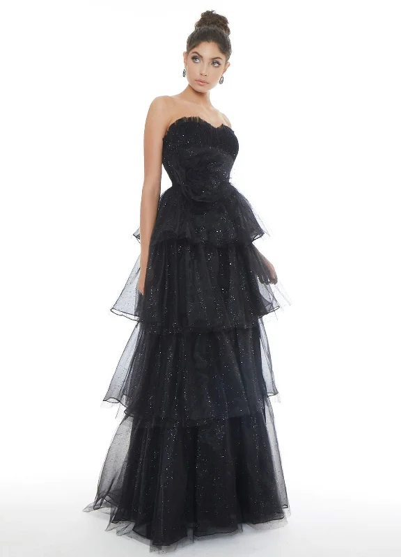 Ashley Lauren 1709 black prom dress size 4 sweetheart neckline tiered tulle long skirt Pink Tulle Dress