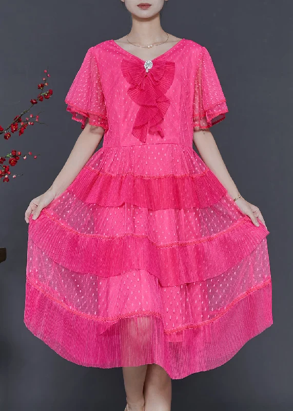 Beautiful Rose Dot Patchwork Tulle Mid Dress Summer Tulle Dress Glamour