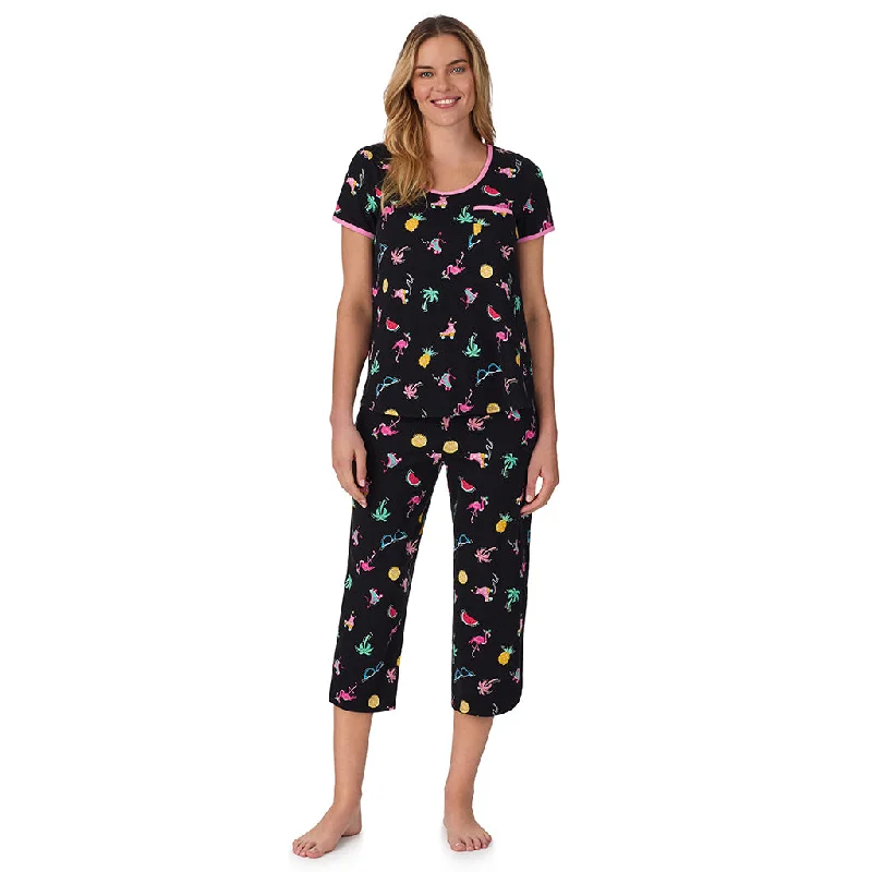 Cotton-Blend Short Sleeve Top with Cropped Pant 2-Pc Pajama Set Best pajama sets for teens