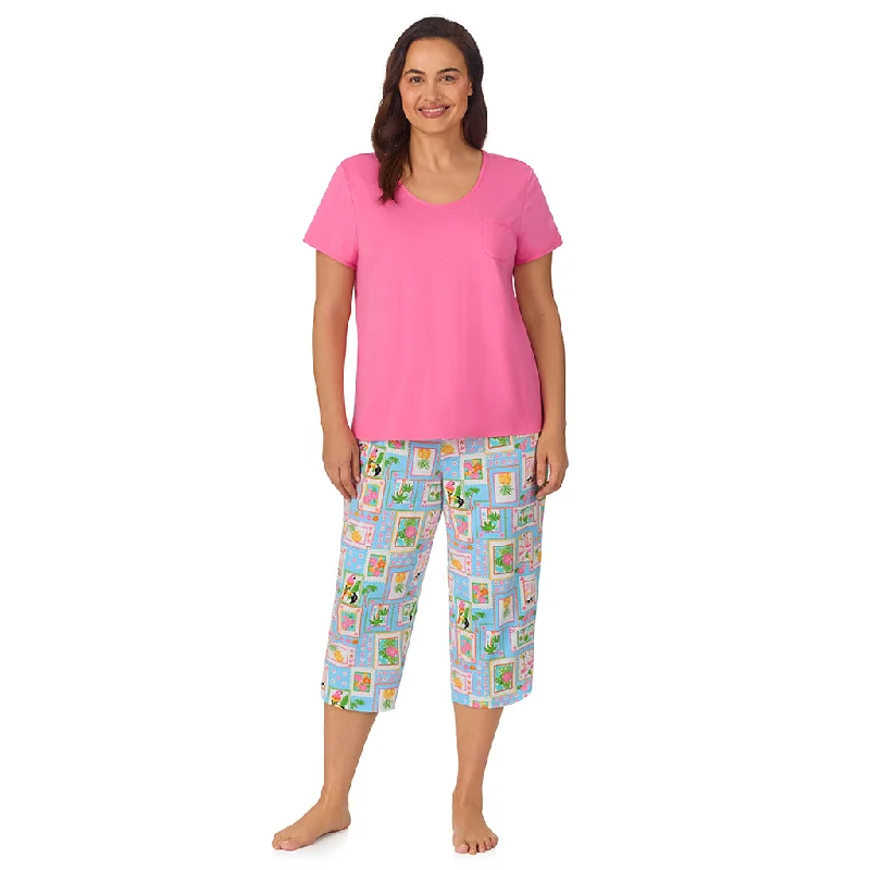 Cotton-Blend Short Sleeve Top with Cropped Pant 2-Pc Pajama Set PLUS Spa pajama sets