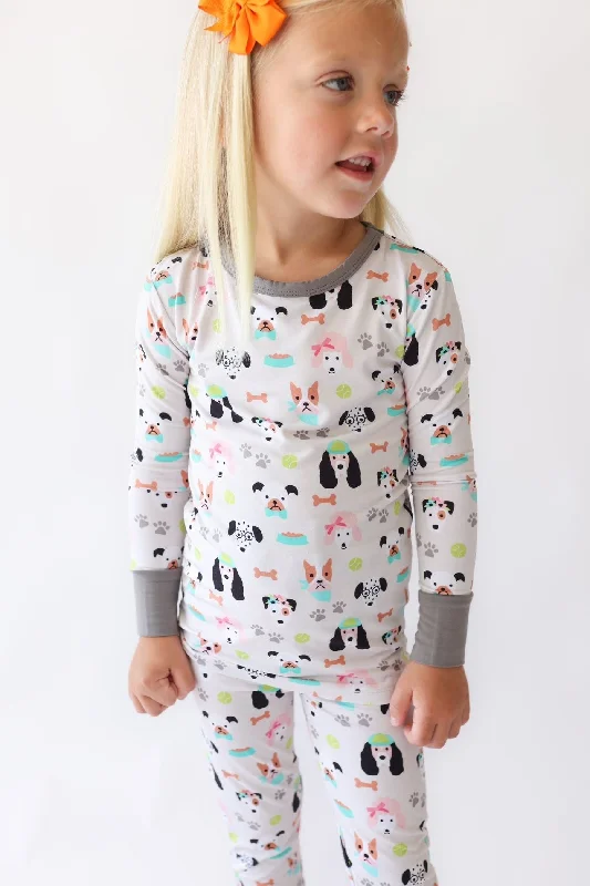 Dog Print Bamboo Kids Pajamas Cozy winter pajama sets