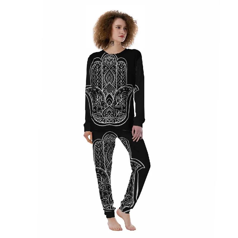 Hamsa White And Black Print Women's Pajamas Sexy pajama sets