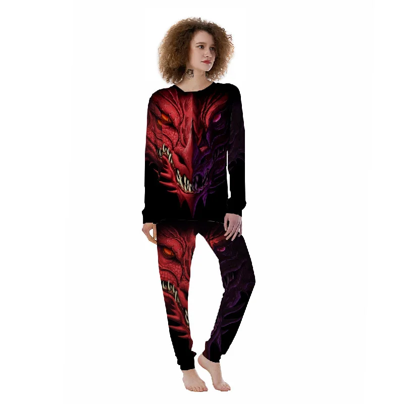 Head Red Dragon Print Women's Pajamas Party pajama sets