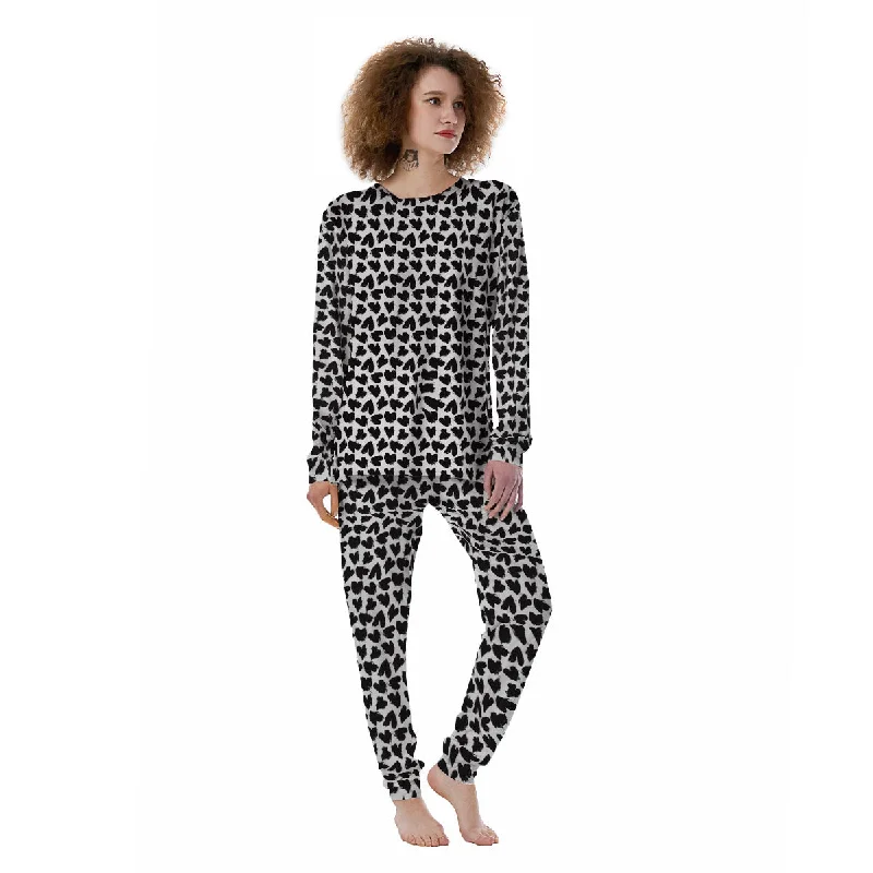 Heart White And Black Print Pattern Women's Pajamas Loungewear pajama sets