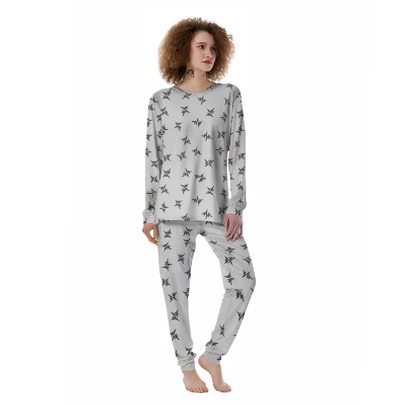 Heartbeat White And Black Print Pattern Women's Pajamas Vintage pajama sets