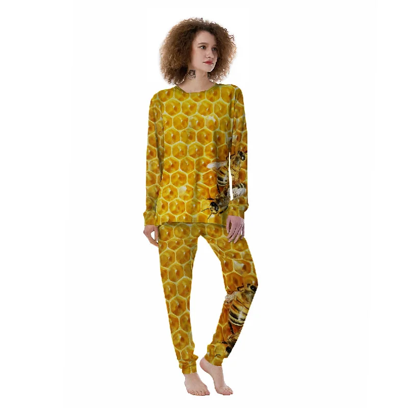 Honeycomb And Bees Print Women's Pajamas Chic pajama sets