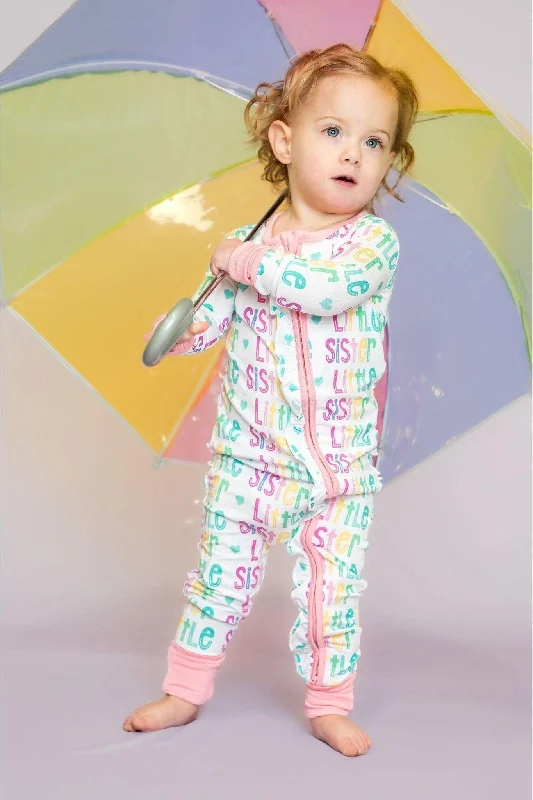 Matching Bamboo One-Piece Zipper Pajamas for Little Sisters Movie night pajama sets