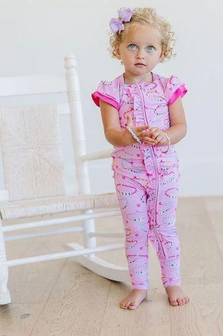 Pink Ruffle Sleeve Bamboo Zipper Pajamas for Babies Affordable pajama sets