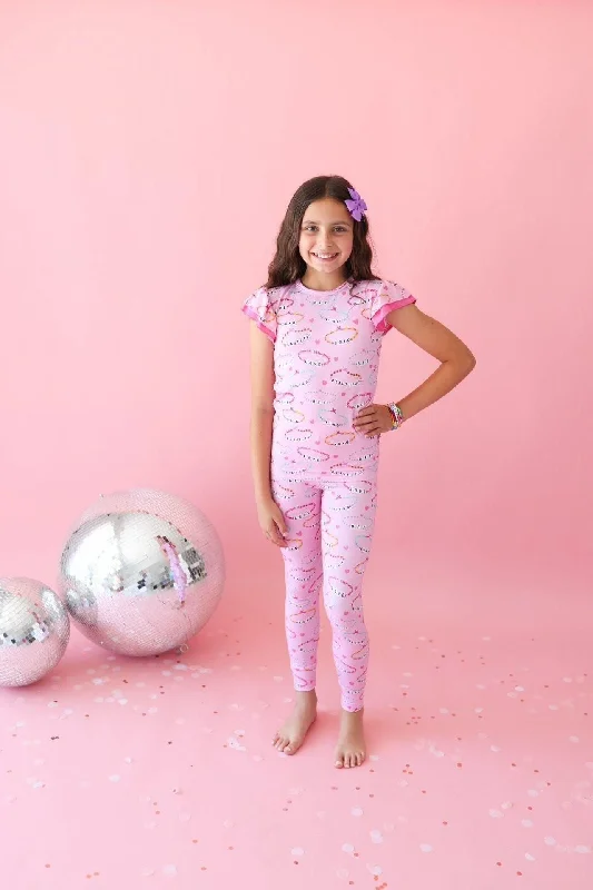 Two Piece Bamboo Kids Pajamas - Pink Friendship Bracelet Print Best pajama sets for elderly women