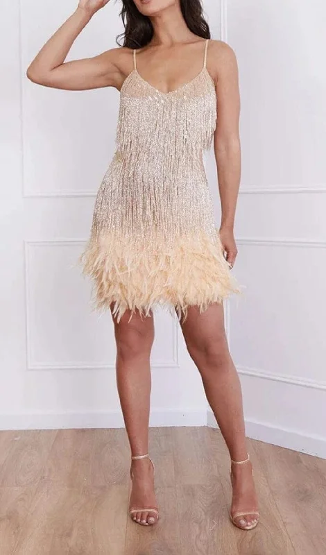 TASSEL FEATHER MINI DRESS IN BEIGE Summer mini dresses