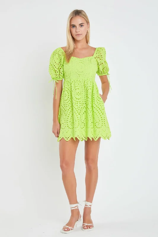 Eyelet Scallop Edge Mini Dress A-line mini dresses