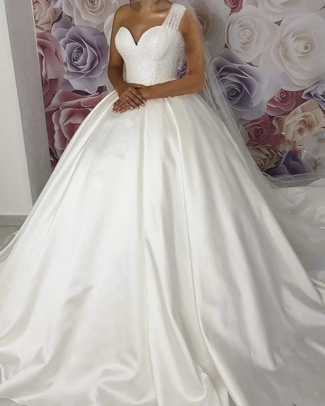 One Shoulder Wedding Dresses Ball Gown Sequins Sweetheart Sheer Wedding Dress