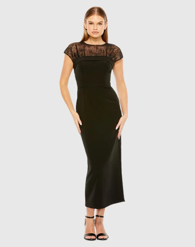 Sheer Lace Top Crepe Midi Dress Chiffon midi dresses