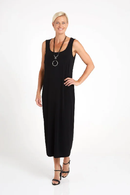 Amy Midi Stretch Slip - Black Lightweight midi dresses for hot weather