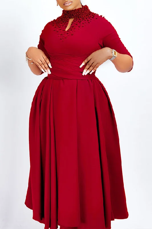 Keyhole Neck A-line Midi Dress Comfortable midi dresses for everyday wear