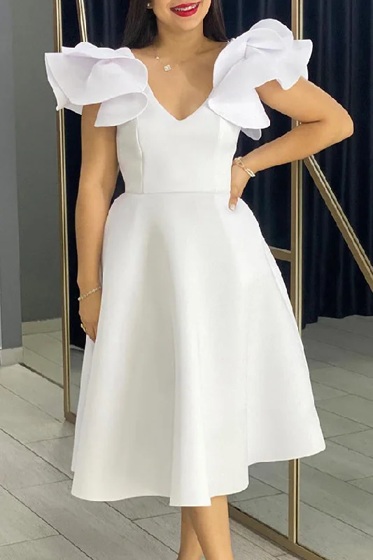 Gorgeous Layered Ruffle Sleeve Midi Dress Wedding guest midi dresses