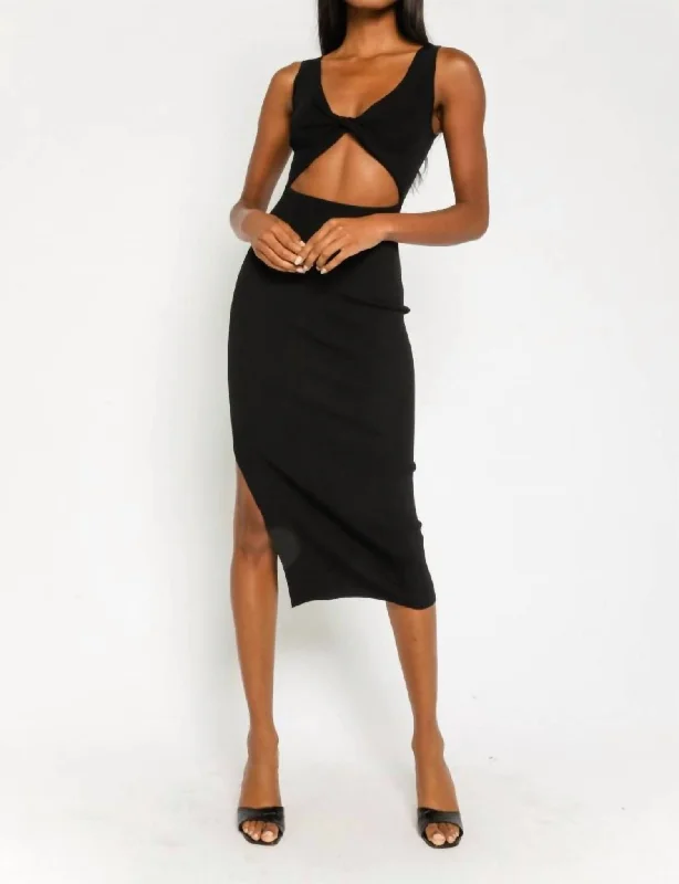 Ciara Cut Out Midi Dress in Black Cheap midi dresses