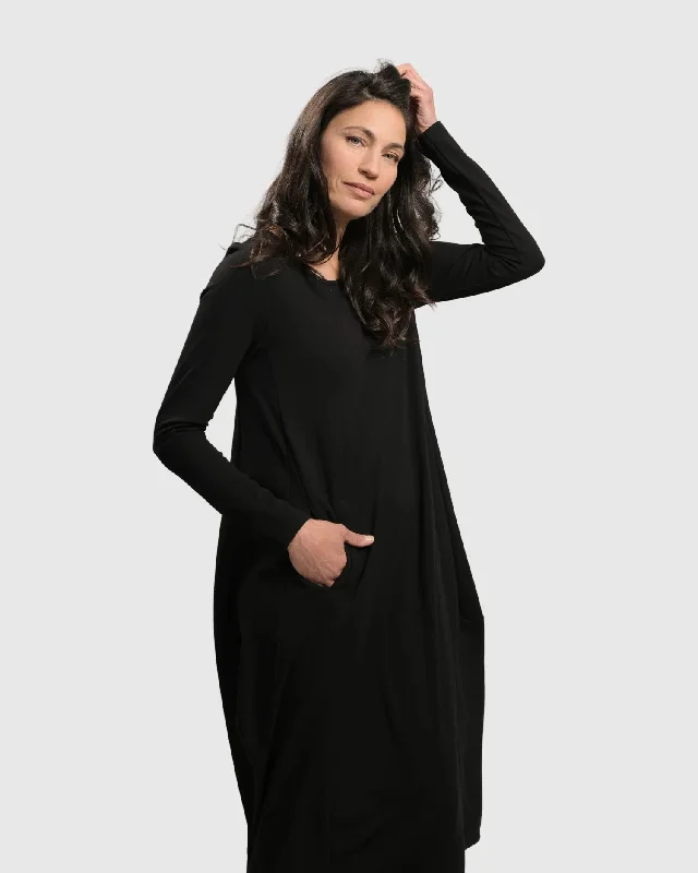 Essential Toned Up Midi Dress, Black Comfortable midi dresses for everyday wear