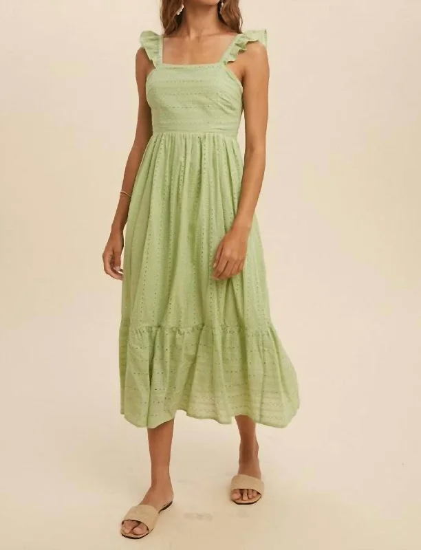 Eyelet Midi Dress in Green Tea Clubbing midi dresses