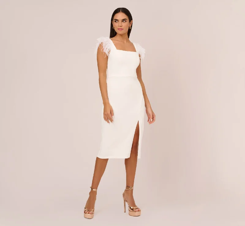 Knit Crepe Midi Dress With Feather Shoulder Accents In Ivory Urban Outfitters midi dresses