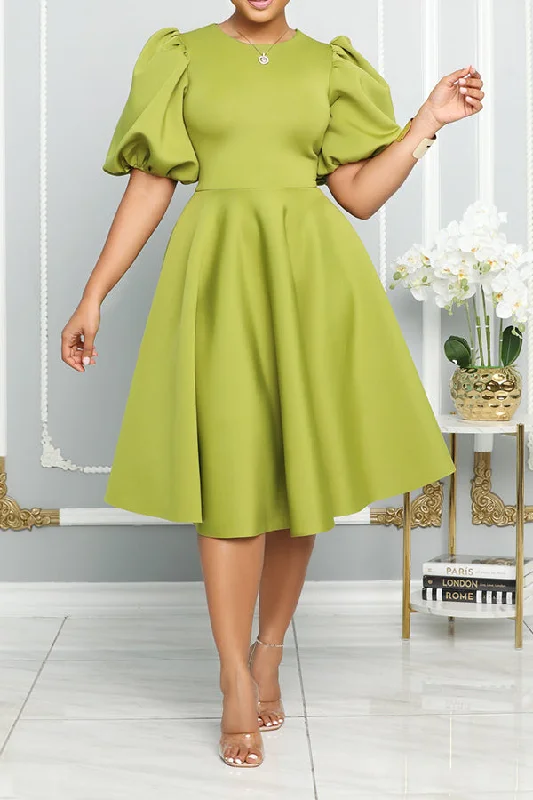 Bubble Short Sleeve Flare Midi Dress Office midi dresses