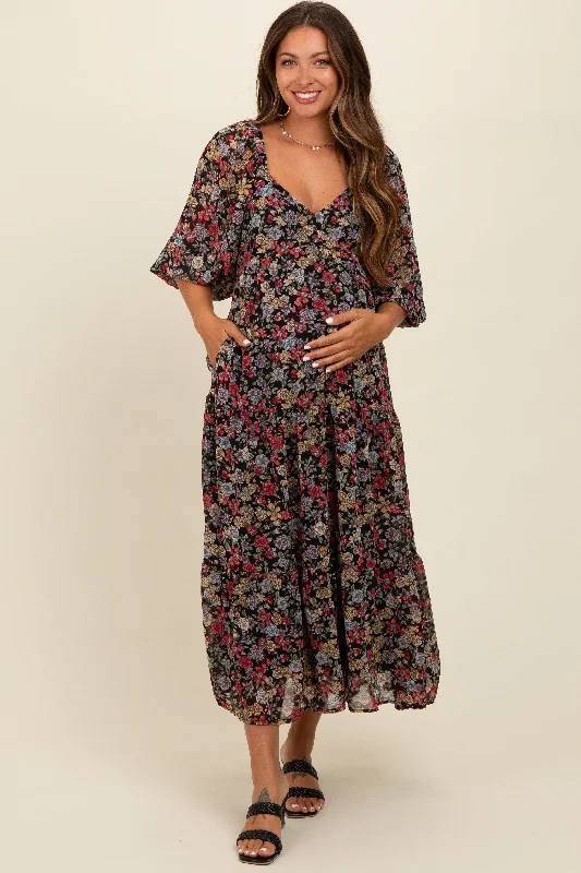 Black Floral Empire Waist Maternity Maxi Dress Cheap maxi dresses