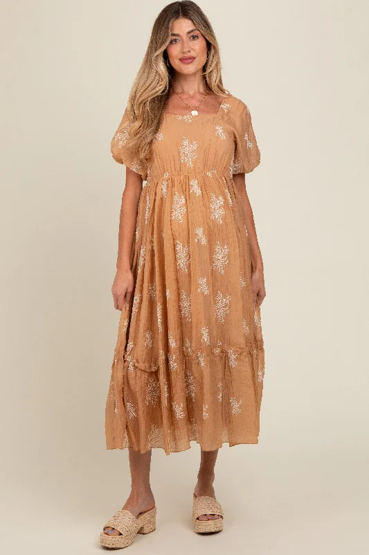 Camel Floral Print Ruffle Hem Maternity Maxi Dress Zara maxi dresses