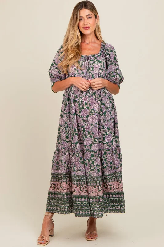 Olive Floral Paisley Cinched Neckline Maternity Maxi Dress ASOS maxi dresses