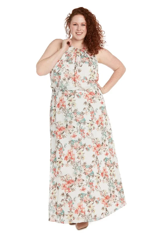 R&M Richards 1121W Long Plus Size Halter Floral Maxi Dress Sequin maxi dresses