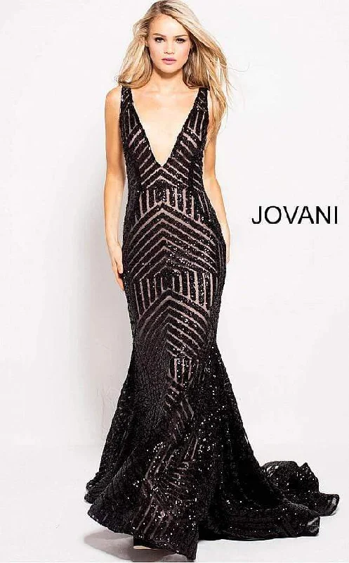 Jovani - 59762 Sexy Fitted Sequined Plunging Gown PrettyLittleThing party dresses