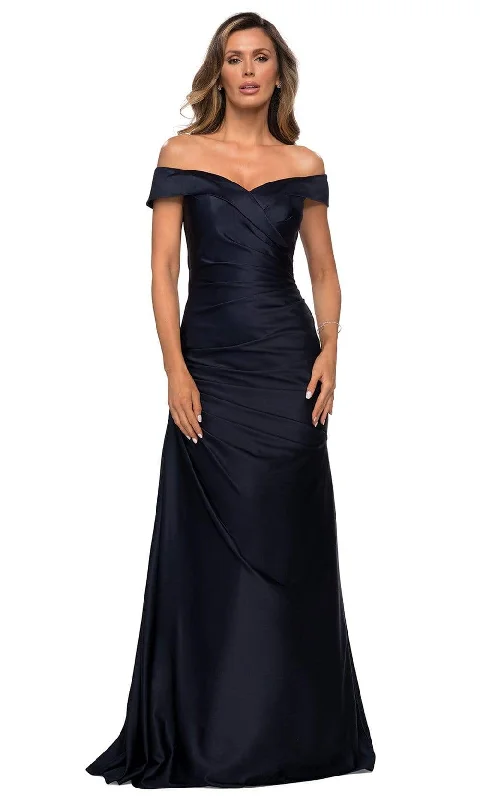 La Femme - Off Shoulder Draped Satin Gown 28103SC Engagement party dresses