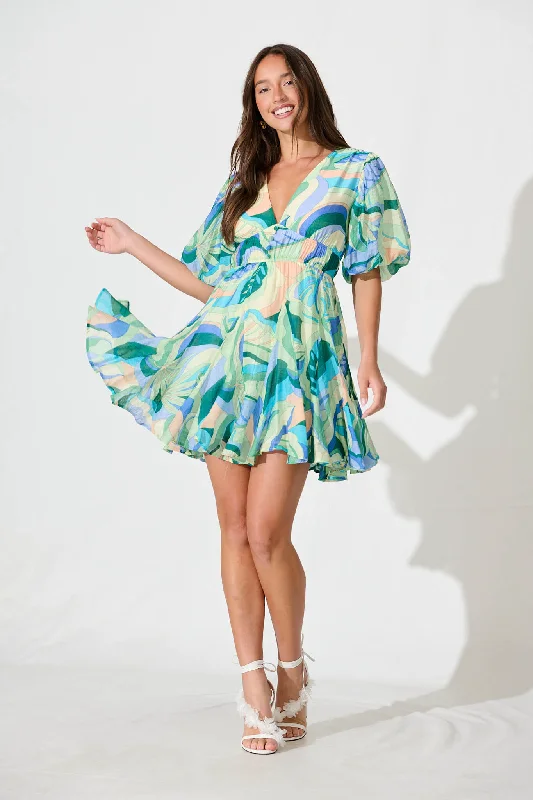 Adalynn Dress in Blue with Green Print Date night floral dresses