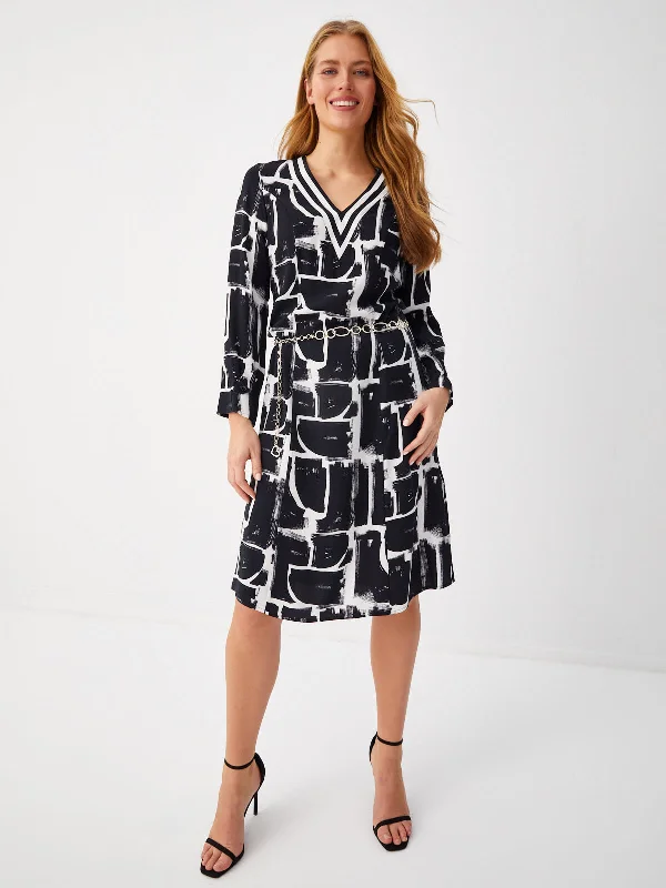 Black Collar Striped Monochrome Pattern Long Sleeve Dress 68287 Minimalist floral dresses