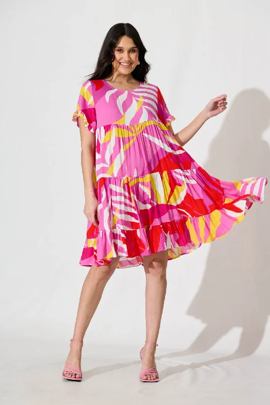 Jacklyn Smock Dress in Multi Pink Graphic Print Lace floral dresses