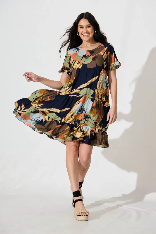 Jacklyn Smock Dress in Navy Multi Graphic Print Flowy floral dresses