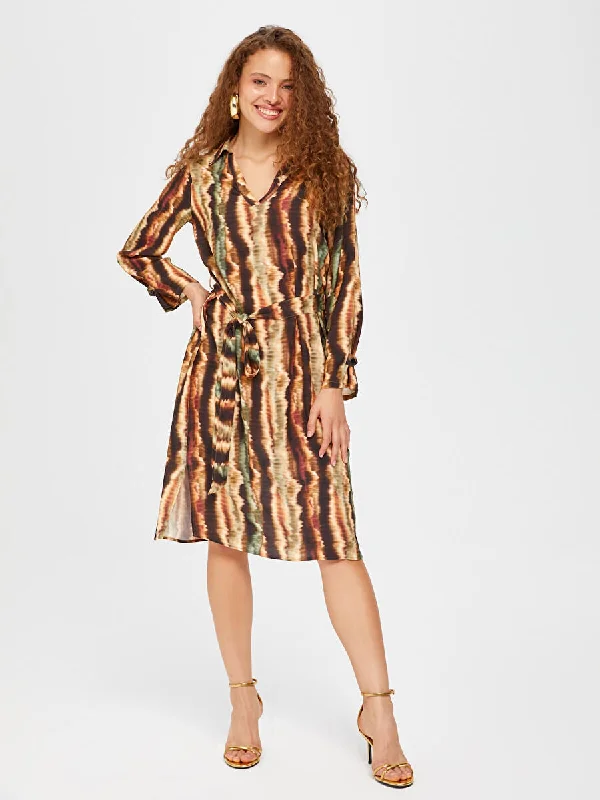 Long Sleeve Knitted Dress with Multi Batik Pattern and Slits 67234 Best floral dresses for curvy figures