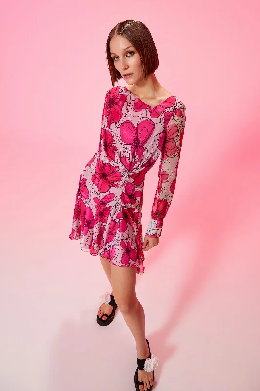 Patterned Chiffon Dress Pink Expensive floral dresses