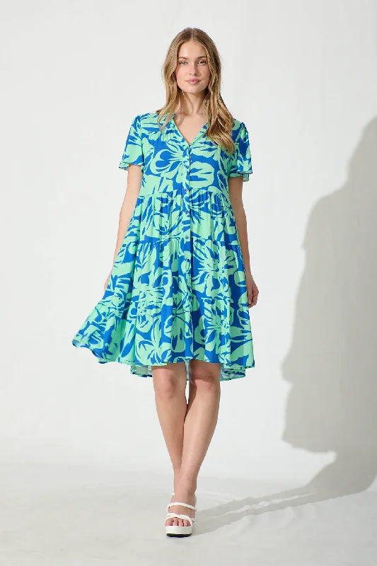 Saldana Smock Dress in Blue and Green Floral Print Cute floral print summer dresses