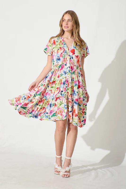 Skye Dress in White with Bright Floral Preppy floral dresses