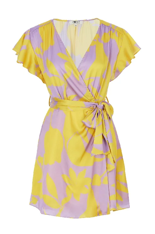 Yellow Print Satin Dress - Yellow Patterned Boho floral dresses