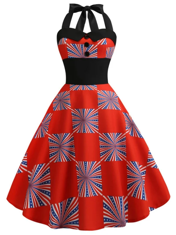 1950s American Flag Halter Dress Off-shoulder unclassified dresses