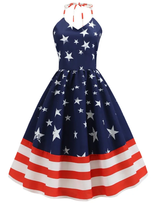 1950s American Flag Stars Stripe Halter Dress Cotton unclassified dresses