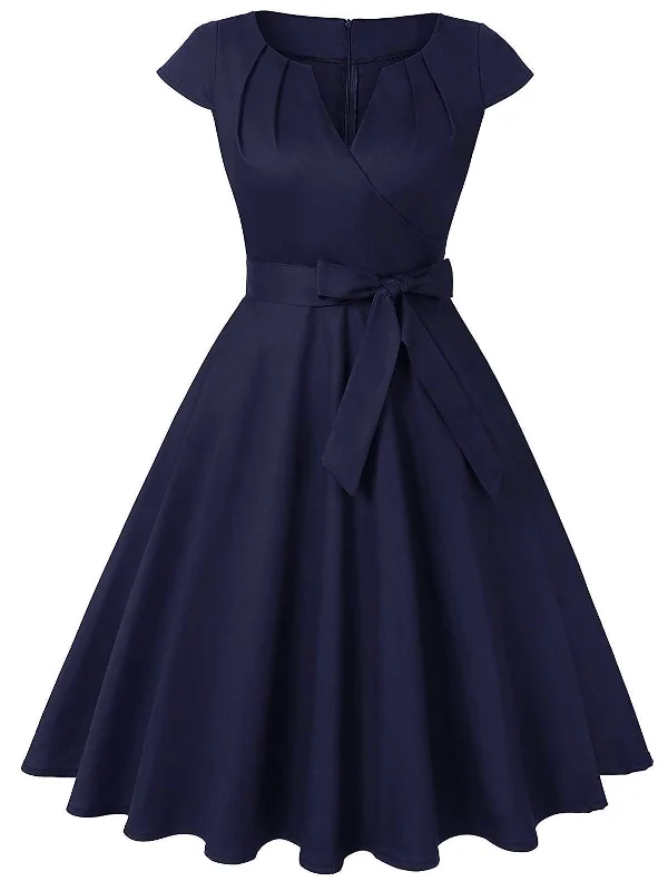 1950s Cap Sleeve Bow Swing Dress Plus size unclassified dresses