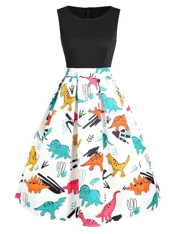 1950s Dinosaur Flare Dress Vacation unclassified dresses