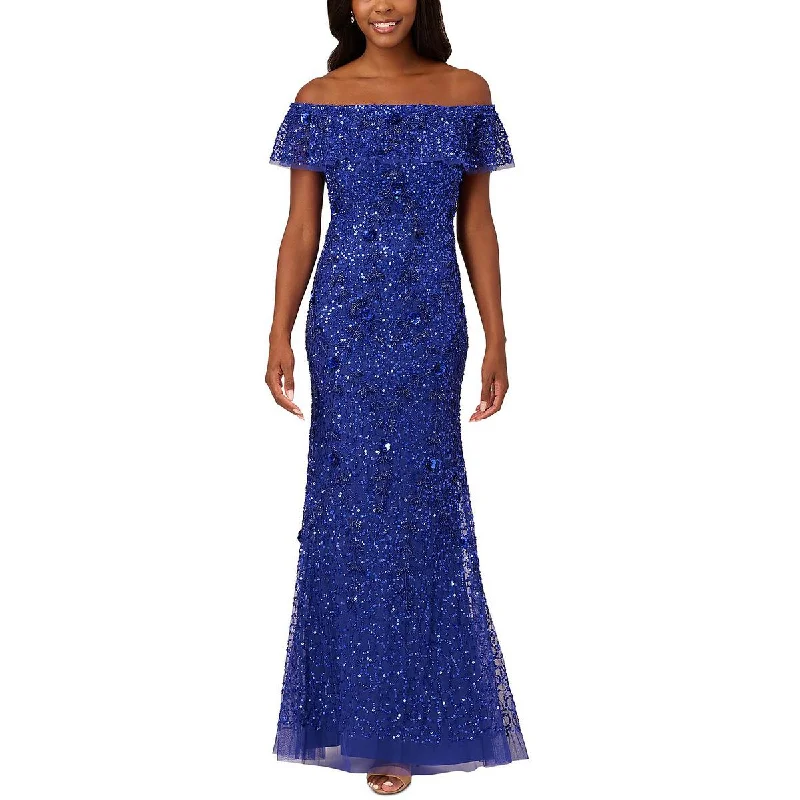 Adrianna Papell Womens Embellished Off-The-Shoulder Evening Dress Graduation unclassified dresses