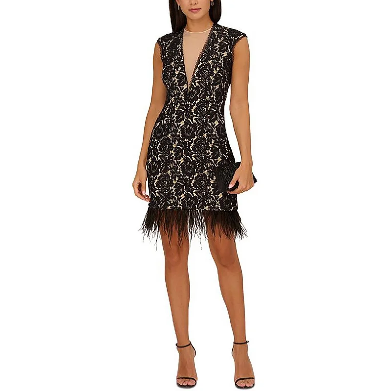 Adrianna Papell Womens Plunging Above Knee Sheath Dress Beaded unclassified dresses