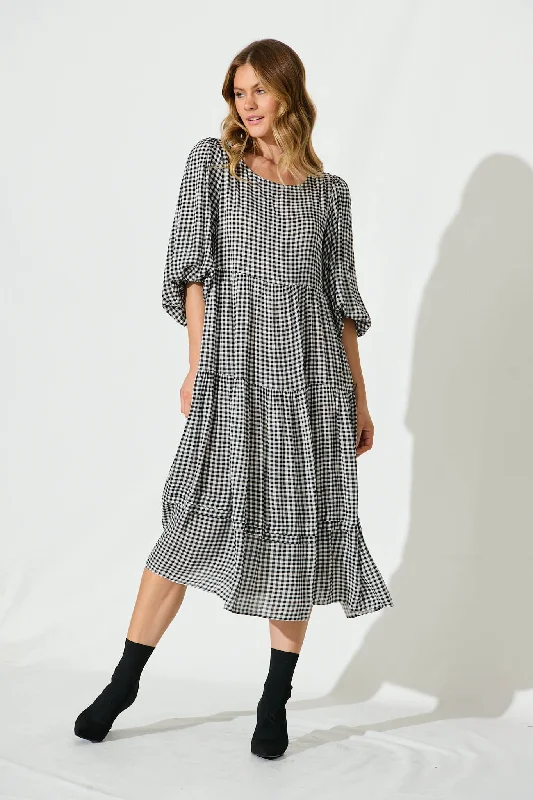 Alberta Smock Dress In Black Gingham Check Casual unclassified dresses